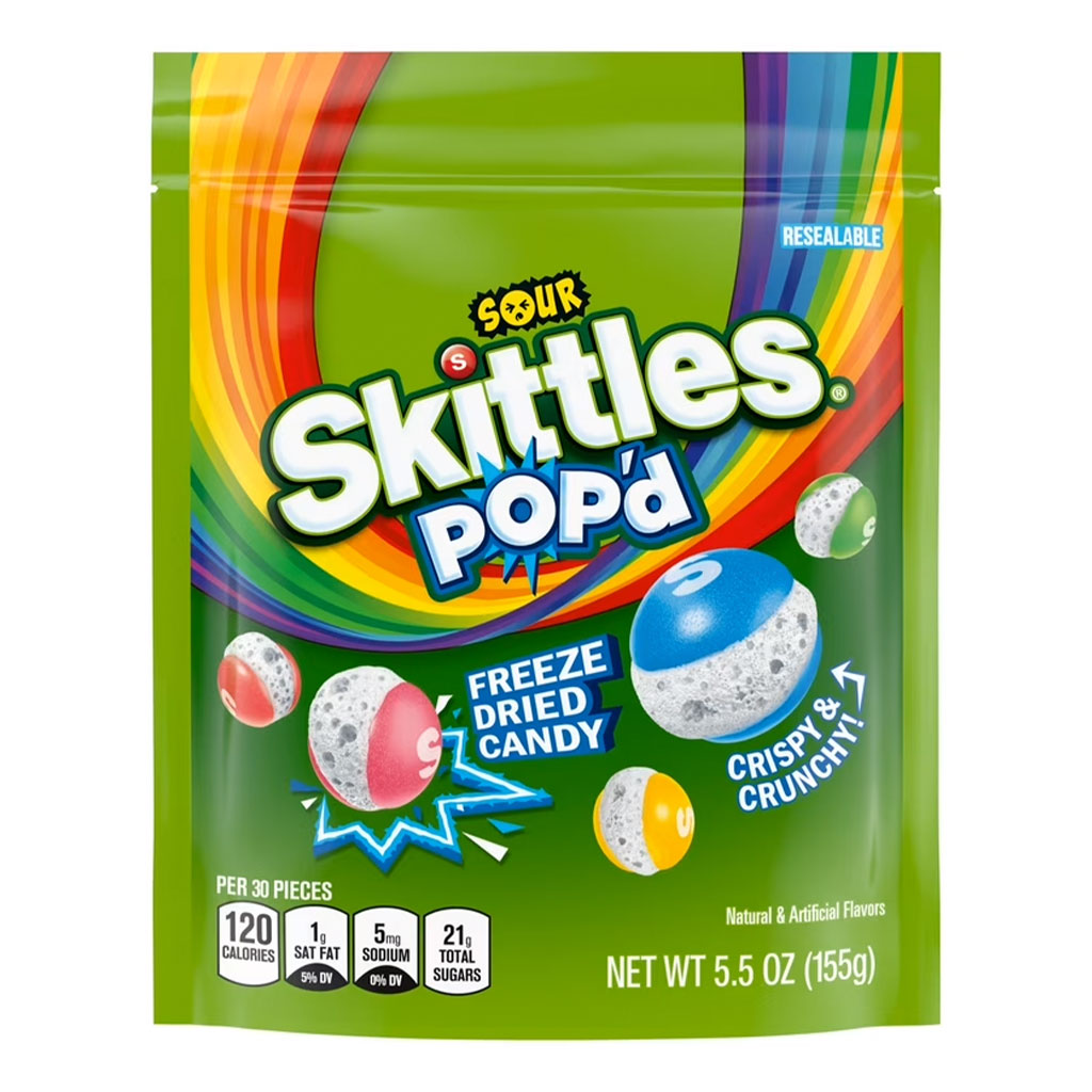 Skittles Pop'd Sour Pouch - Freeze Dried Candy (5.5 oz